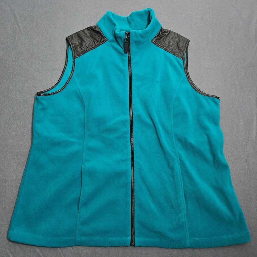 Susan Graver Weekend Vest Women 1X Blue Polar Fleece Full Zip